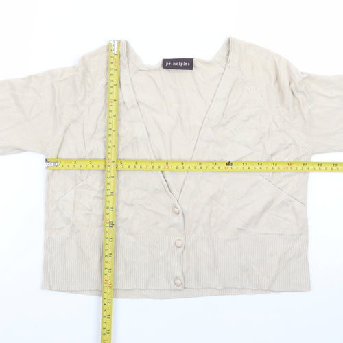 Principles Women Beige V-Neck Button Cardigan Size 14 Viscose Blend