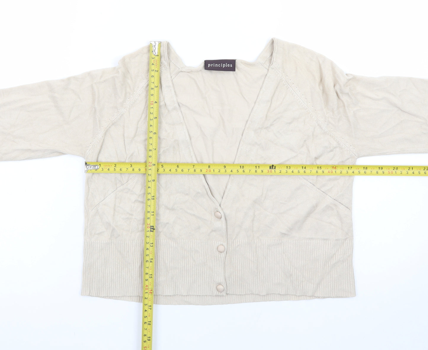 Principles Women Beige V-Neck Button Cardigan Size 14 Viscose Blend