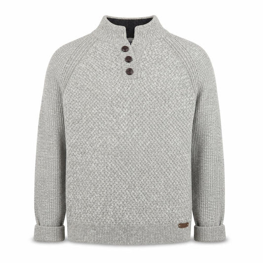 Front view of Easy Men's Grey Waffle-Knit Henley Jumper XL High Neck Casual