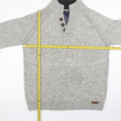 EASY Men's Grey Waffle-Knit Henley Jumper XL High Neck Casual