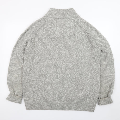 EASY Men's Grey Waffle-Knit Henley Jumper XL High Neck Casual