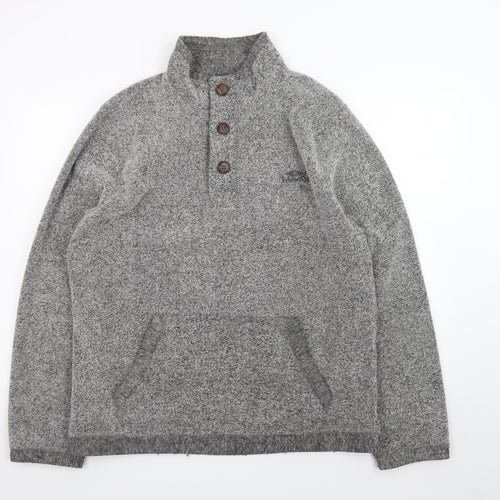 Weird Fish Mens Grey Henley Knit Jumper L High Neck Pullover