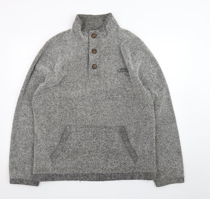 Weird Fish Mens Grey Henley Knit Jumper L High Neck Pullover