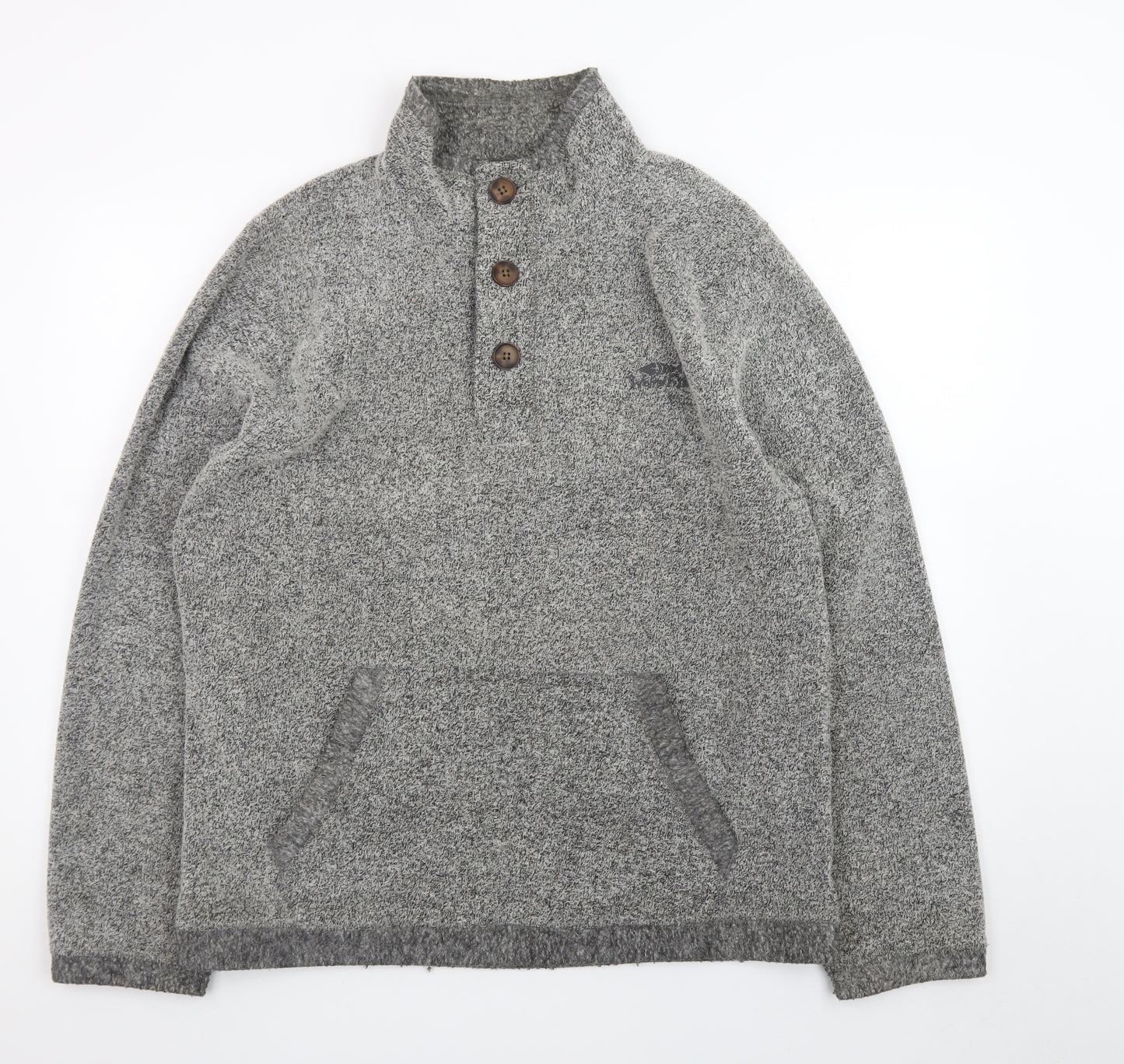 Weird Fish Mens Grey Henley Knit Jumper L High Neck Pullover