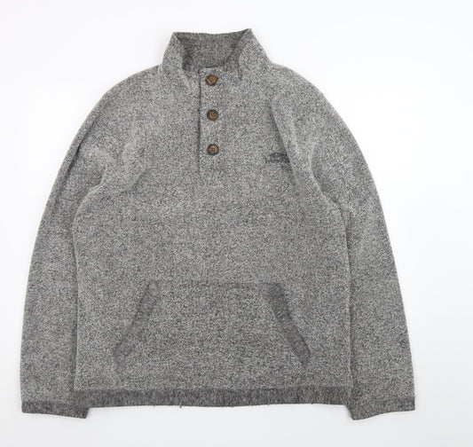 Weird Fish Mens Grey Henley Knit Jumper L High Neck Pullover