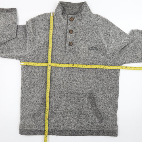 Weird Fish Mens Grey Henley Knit Jumper L High Neck Pullover