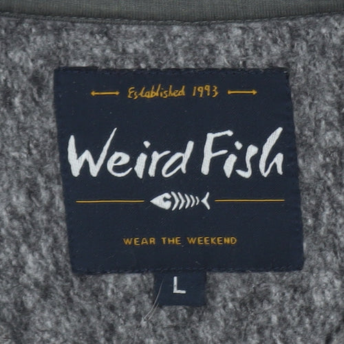 Weird Fish Mens Grey Henley Knit Jumper L High Neck Pullover