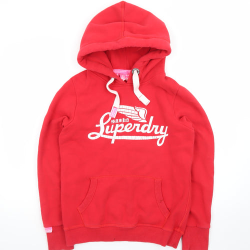 Superdry Womens Red Pullover Hoodie Medium Vintage Logo Sweatshirt