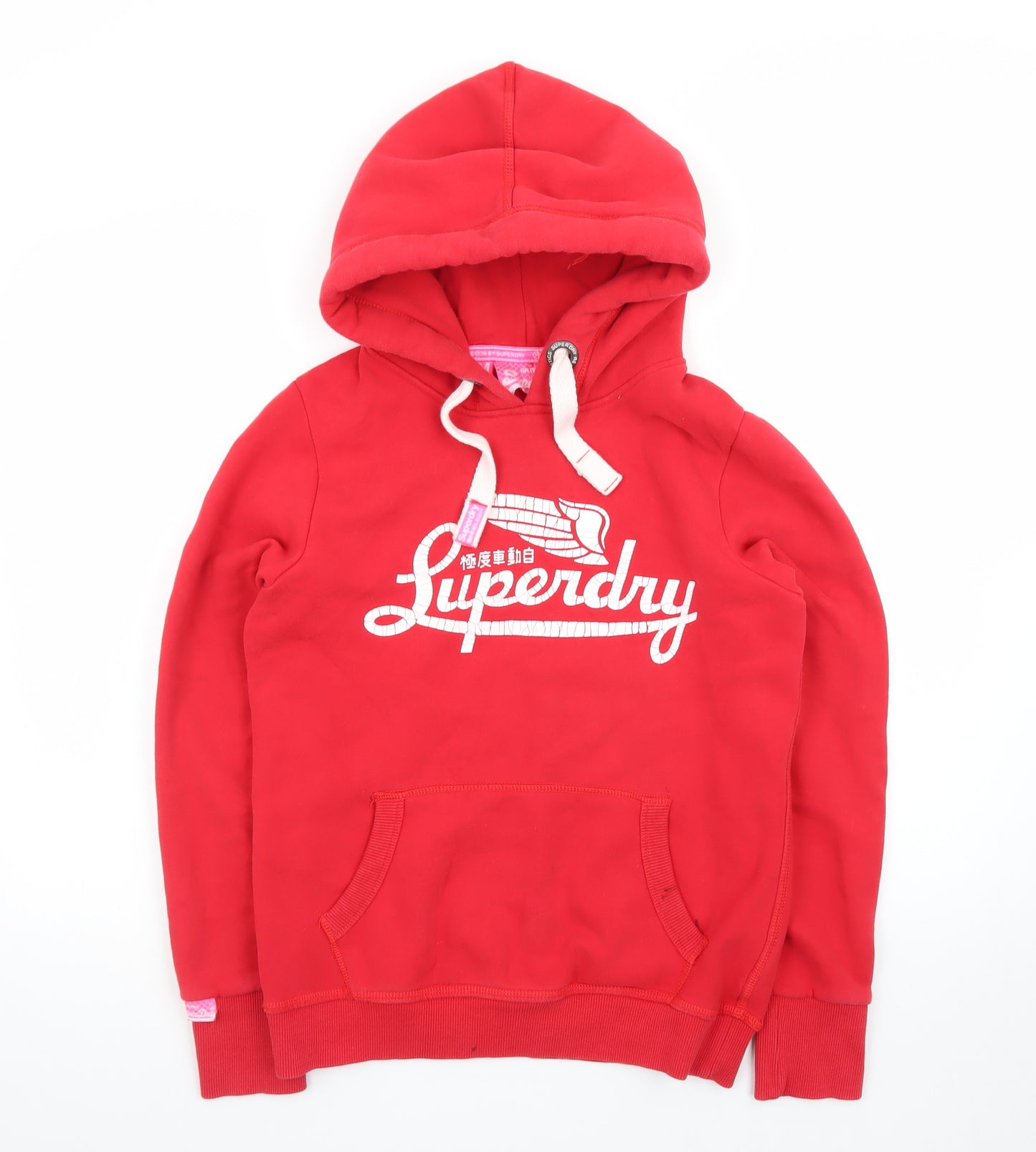 Superdry Womens Red Pullover Hoodie Medium Vintage Logo Sweatshirt