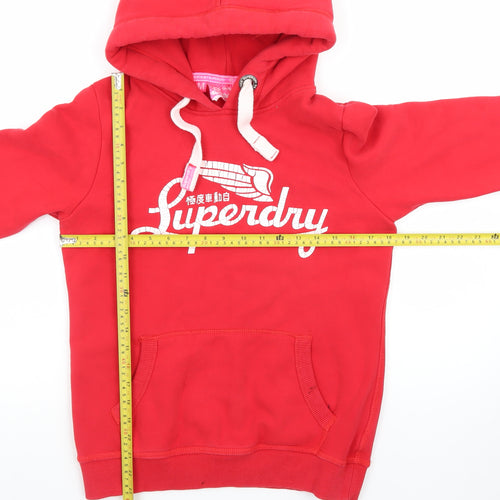 Superdry Womens Red Pullover Hoodie Medium Vintage Logo Sweatshirt