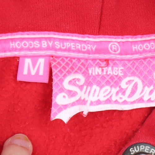 Superdry Womens Red Pullover Hoodie Medium Vintage Logo Sweatshirt