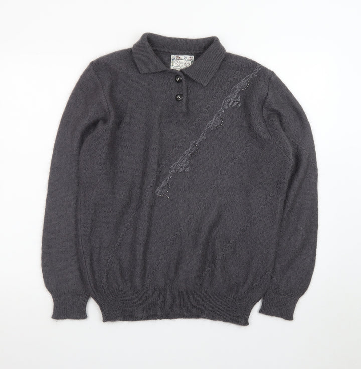 Sabri & Lory Women’s Grey Mohair Collared Pullover Jumper L