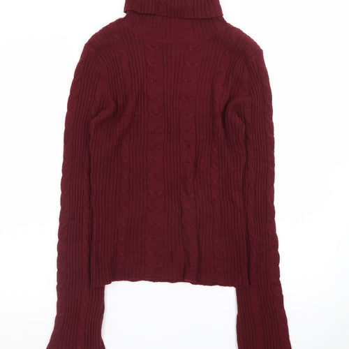 Arizona Jean Company Women's Red Roll Neck Cable Knit Jumper Size M