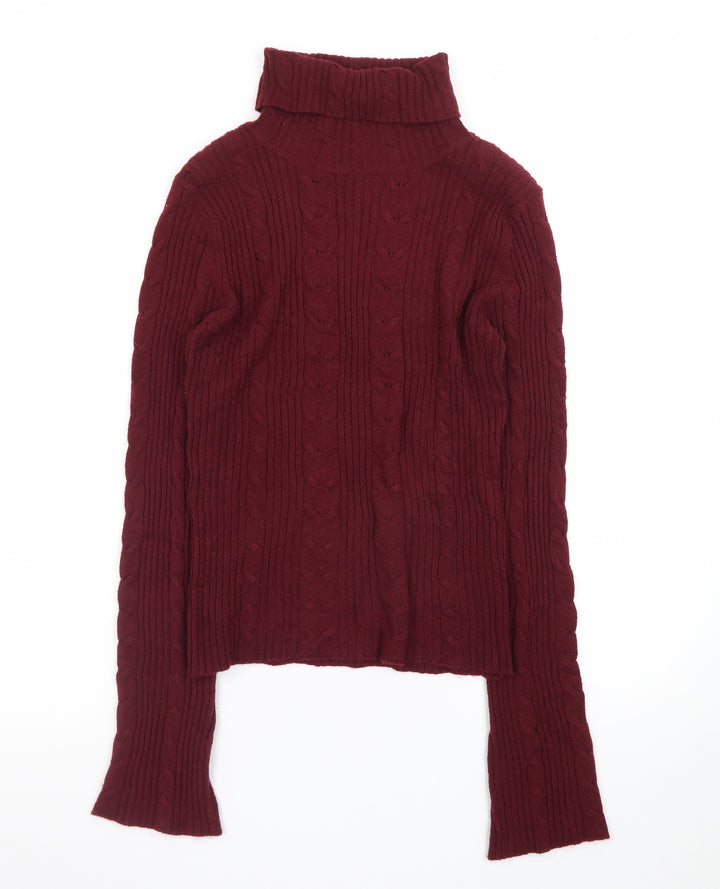 Arizona Jean Company Women's Red Roll Neck Cable Knit Jumper Size M