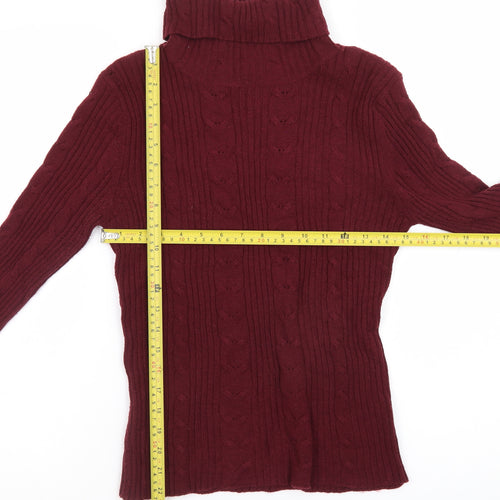 Arizona Jean Company Women's Red Roll Neck Cable Knit Jumper Size M