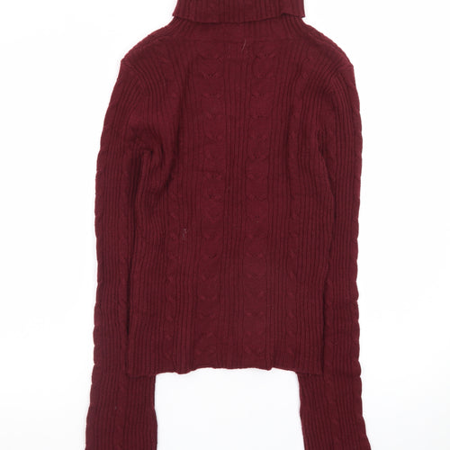 Arizona Jean Company Women's Red Roll Neck Cable Knit Jumper Size M