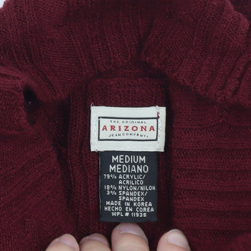Arizona Jean Company Women's Red Roll Neck Cable Knit Jumper Size M