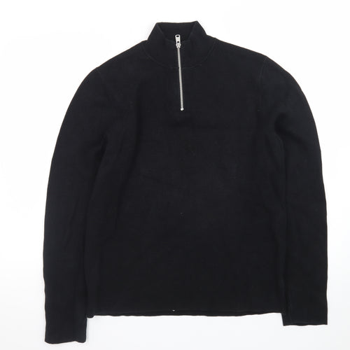 Kin Men's Black Wool 1/2 Zip High Neck Jumper Size M