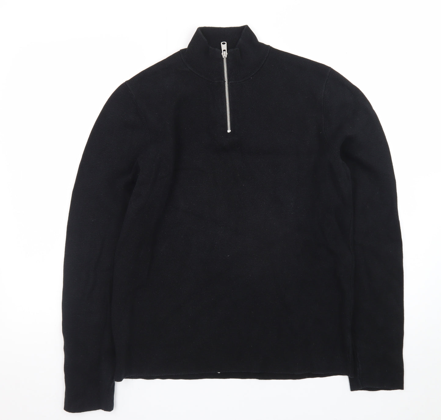 Kin Men's Black Wool 1/2 Zip High Neck Jumper Size M