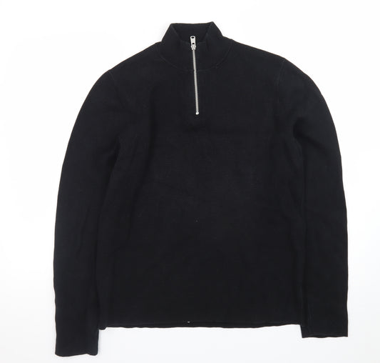 Kin Men's Black Wool 1/2 Zip High Neck Jumper Size M
