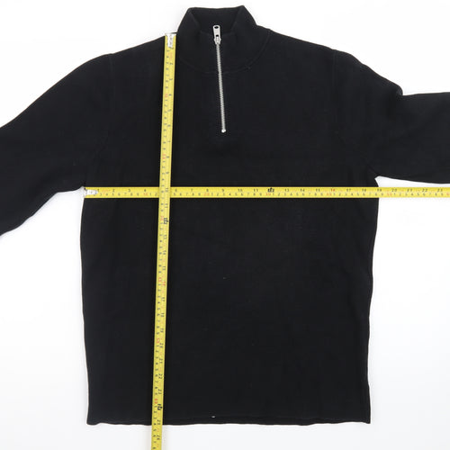 Kin Men's Black Wool 1/2 Zip High Neck Jumper Size M