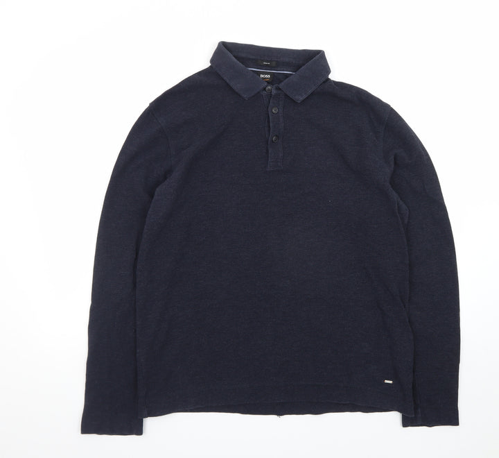Hugo Boss Men's Navy Long Sleeve Slim Fit Polo Shirt XL