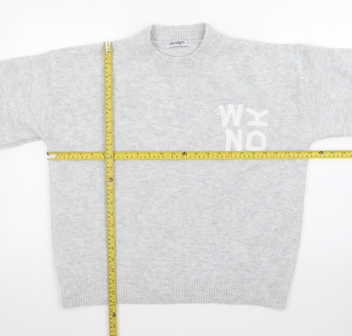 WKNDGirl Women Grey Crew Neck Pullover Jumper UK 8 Wool Blend