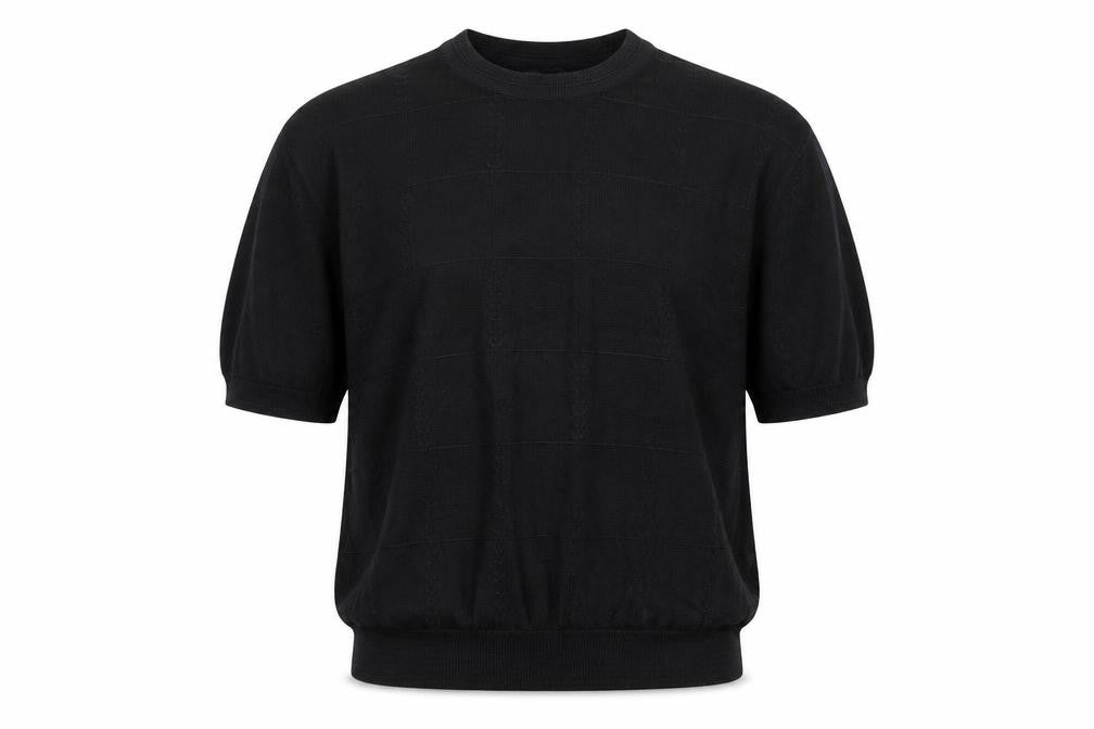 Front view of Tulliano Men's Black L Short Sleeve Knit jumper