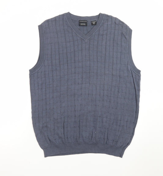 IZOD Men's Blue Cotton V-Neck Sleeveless Knit Vest L
