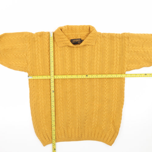 Eddie Bauer Men's Yellow Cable Knit Collared Cotton Jumper Size S