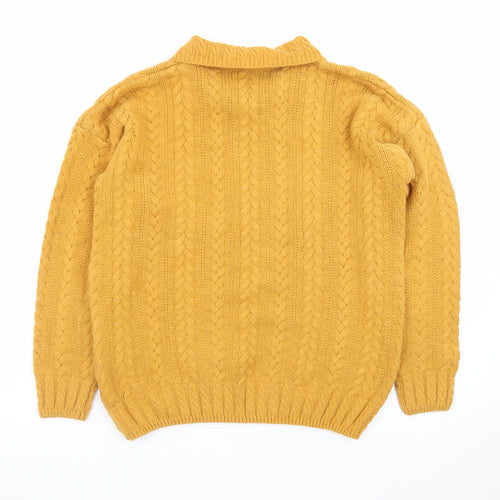 Eddie Bauer Men's Yellow Cable Knit Collared Cotton Jumper Size S