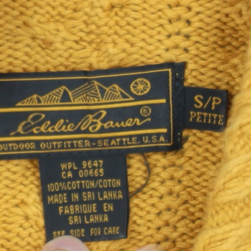 Eddie Bauer Men's Yellow Cable Knit Collared Cotton Jumper Size S