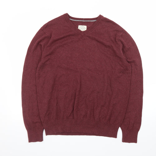 St John's Bay Men's Red Cotton Blend V-Neck Pullover Jumper M