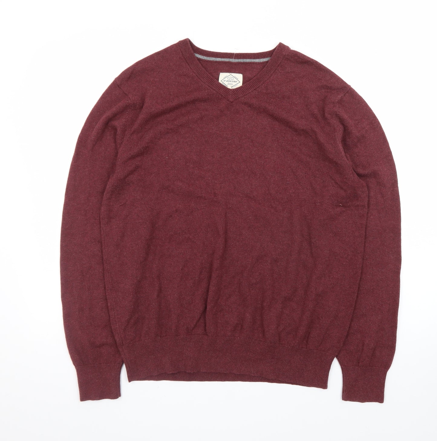 St John's Bay Men's Red Cotton Blend V-Neck Pullover Jumper M