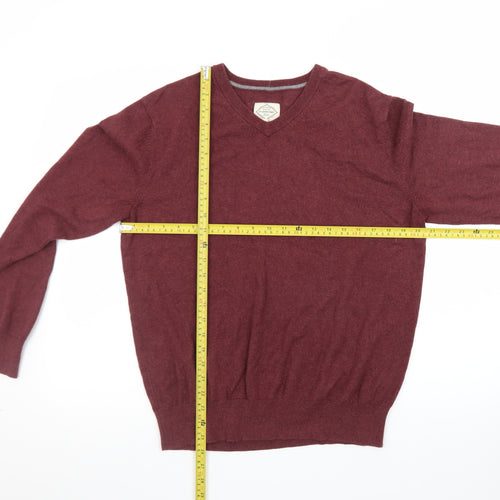 St John's Bay Men's Red Cotton Blend V-Neck Pullover Jumper M
