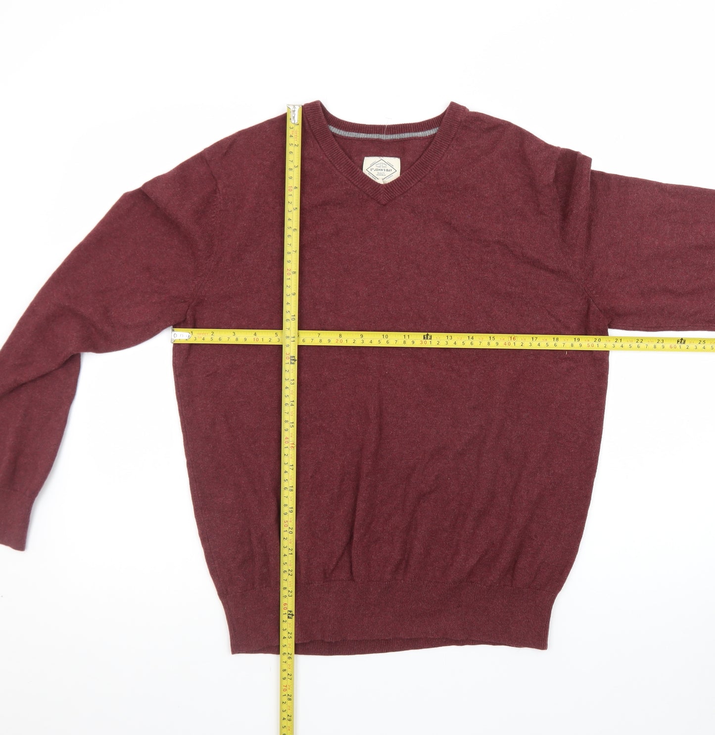 St John's Bay Men's Red Cotton Blend V-Neck Pullover Jumper M