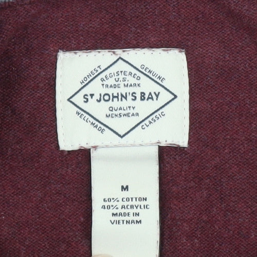 St John's Bay Men's Red Cotton Blend V-Neck Pullover Jumper M