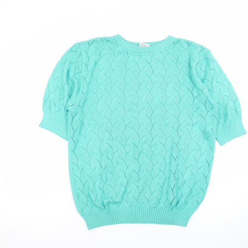 Creaciones Betty Women Green Knit Short Sleeve Pullover Jumper Size 10