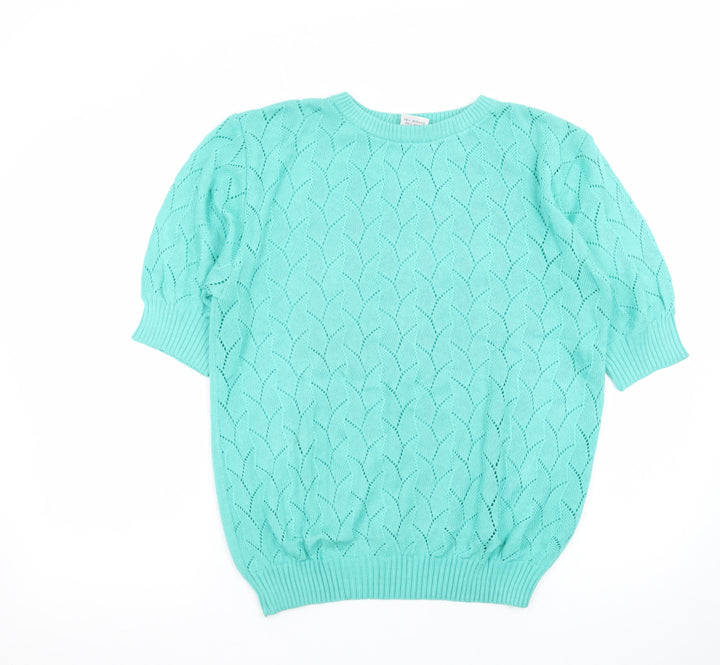 Creaciones Betty Women Green Knit Short Sleeve Pullover Jumper Size 10