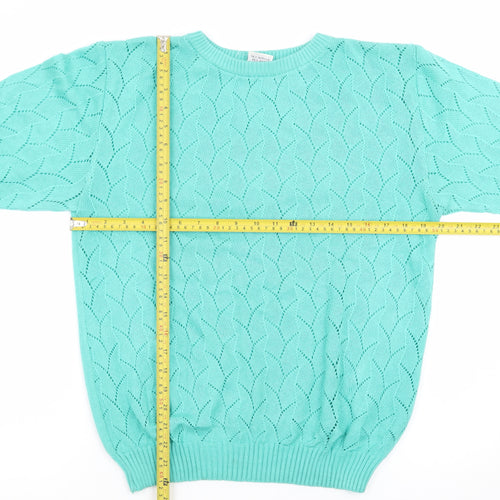 Creaciones Betty Women Green Knit Short Sleeve Pullover Jumper Size 10