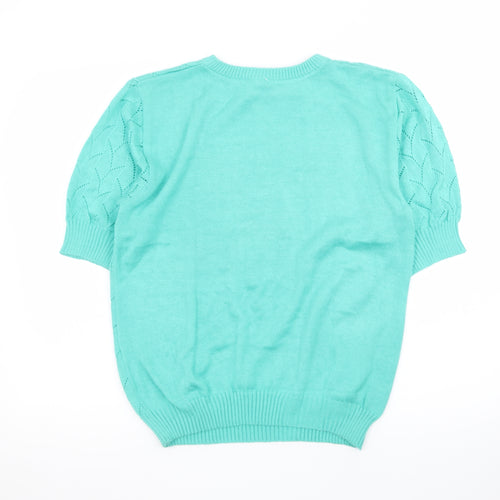 Creaciones Betty Women Green Knit Short Sleeve Pullover Jumper Size 10