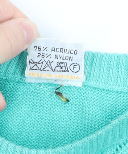 Creaciones Betty Women Green Knit Short Sleeve Pullover Jumper Size 10
