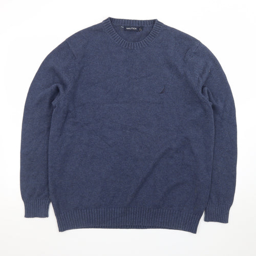Nautica Men's Blue Cotton Crew Neck Pullover Jumper Size L