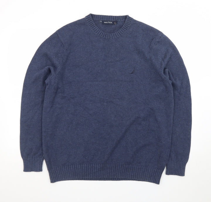 Nautica Men's Blue Cotton Crew Neck Pullover Jumper Size L