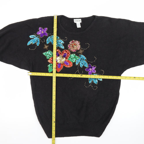 Victoria Jones Womens Black L Sequin Floral Knit Vintage Jumper