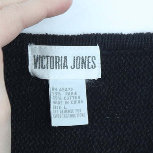 Victoria Jones Womens Black L Sequin Floral Knit Vintage Jumper