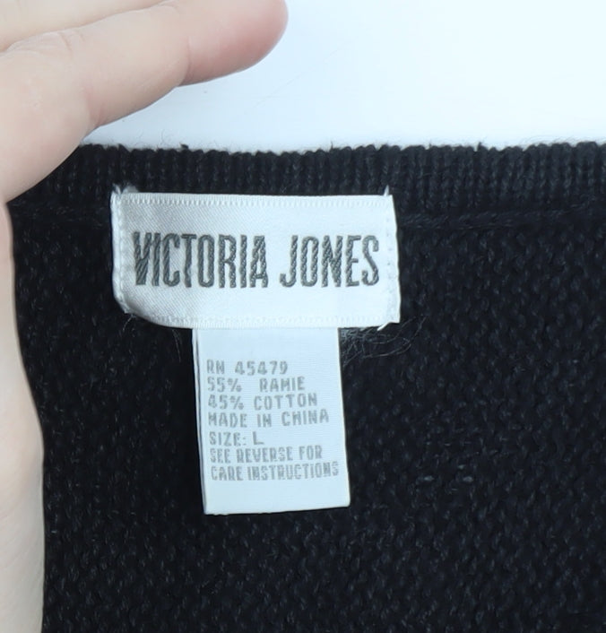 Victoria Jones Womens Black L Sequin Floral Knit Vintage Jumper