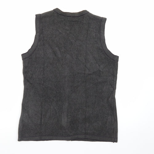 Emotions Womens Black Sleeveless Cardigan Vest M Embroidered Beaded Knit