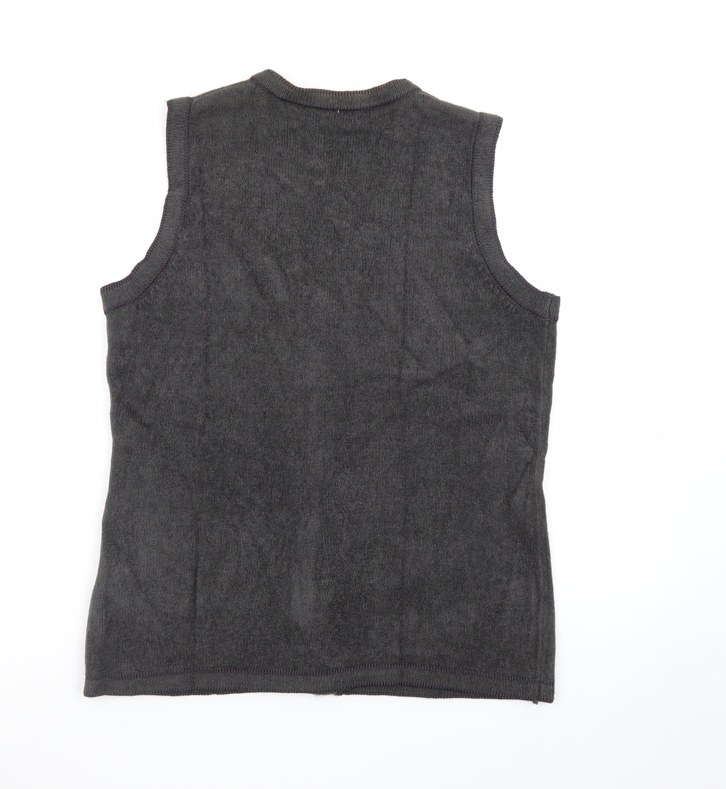 Emotions Womens Black Sleeveless Cardigan Vest M Embroidered Beaded Knit
