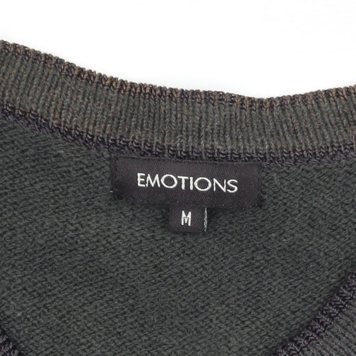 Emotions Womens Black Sleeveless Cardigan Vest M Embroidered Beaded Knit